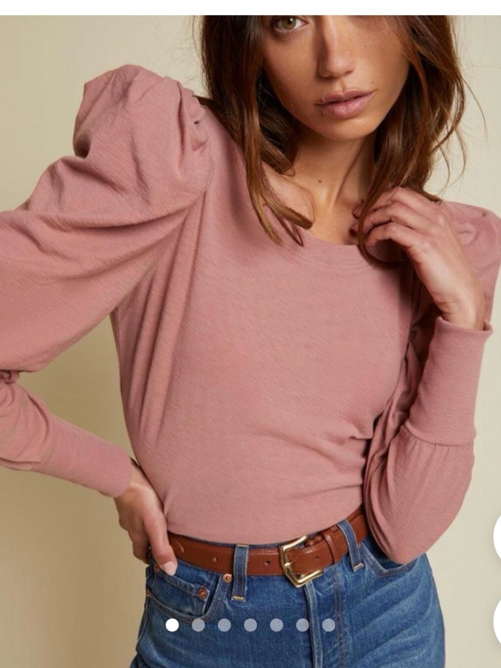 Nation LTD Romy Long Sleeve Navy Puff Shoulder  Women's Top
